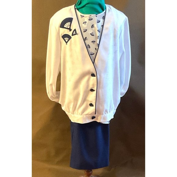 J. G. By Joyce 3 Piece Skirt, Shirt, Jacket Vintage Outfit Blue White 14/16 - Picture 2 of 15